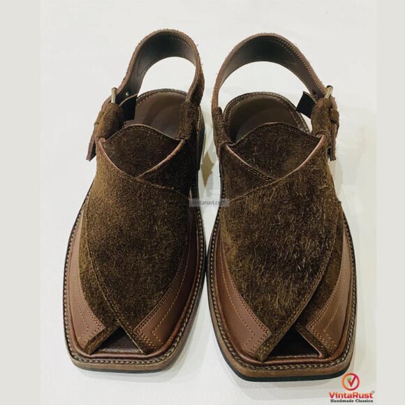 Classic Peshawari Sandals for Men, Stylish Dark Brown Suede Peshawari Chappals, main image 4